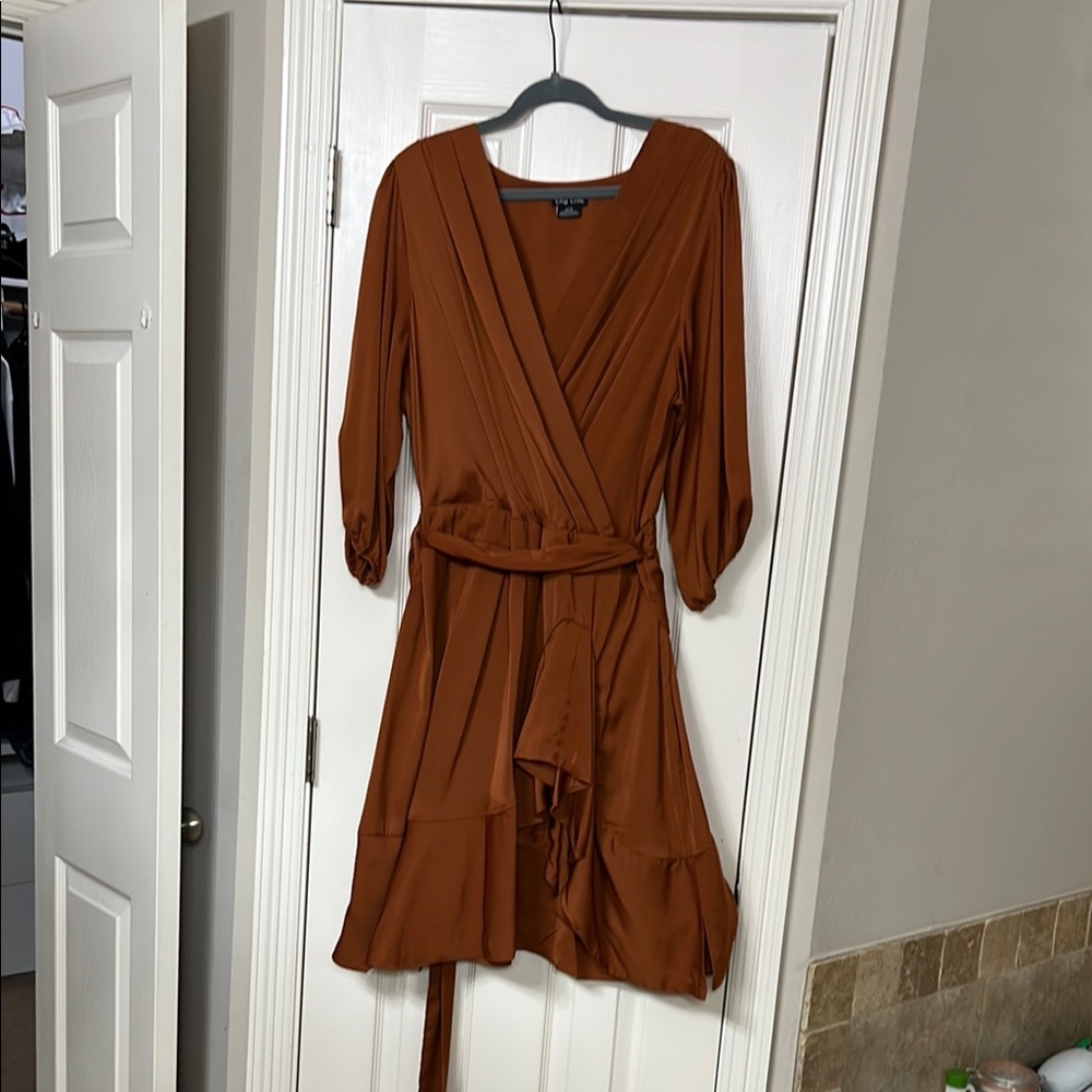 City Chic Brown Wrap Sundress with Ruffled Hem NWOT